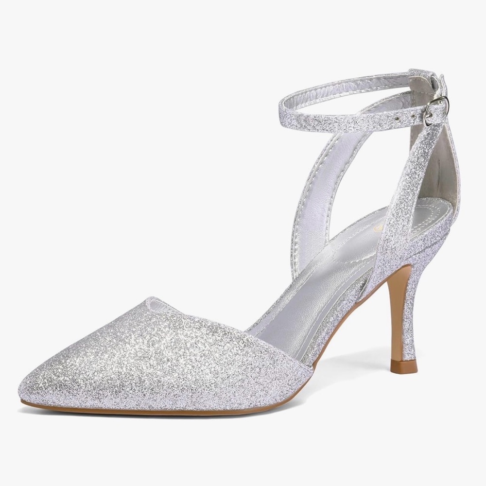 Elegant Silver Glitter Women's Heels